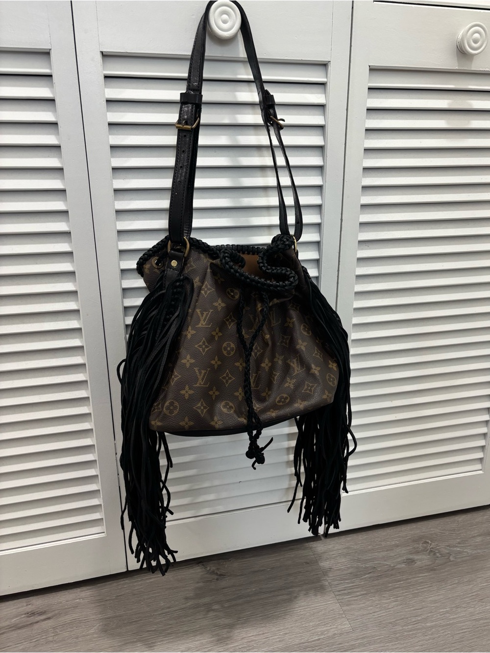 Monogram Drawstring Bucket Bag in Brown and Black with Original Dustbag - Picture 3 of 16
